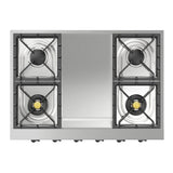 ILVE UHCP36FNSSB Nostalgie II 36 inch Built-In Gas Rangetop with 6 Burners and Griddle, in Stainless Steel (Natural Gas, Burnished)