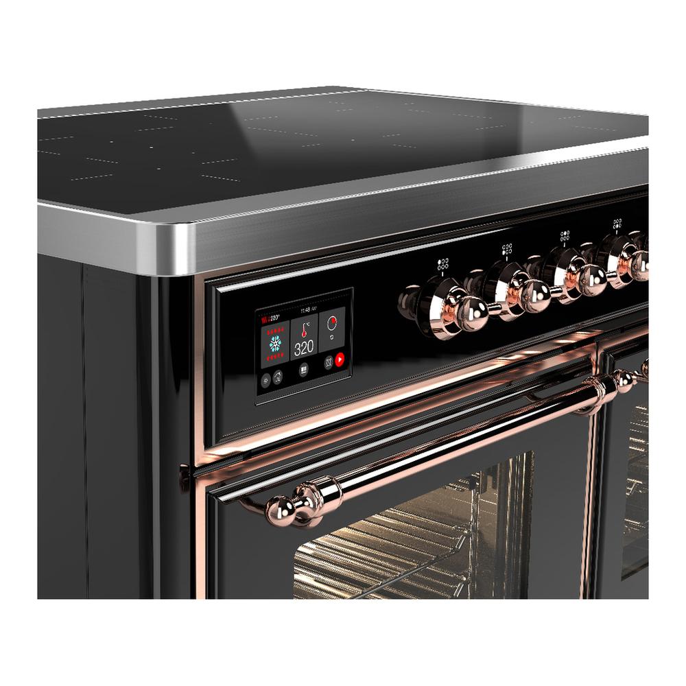 ILVE UMDIB40NR3BKP Majestic III 40 inch Induction Range with 6 Elements, 3.82 cu. ft. Total Oven Capacity (Triple Glass Door, Glossy Black, Copper)