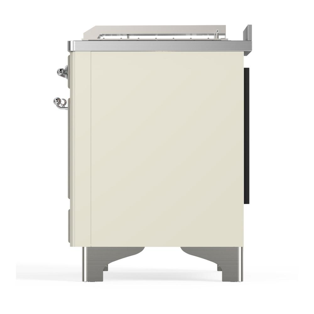 ILVE UM48FSQNR3AWC Majestic III 48 inch Dual Fuel Range with 5 Black Brass Burners, Griddle and French Top, Dual Function Burner up to 25,000 BTU (Natural Gas, Solid Door, Antique White, Chrome)