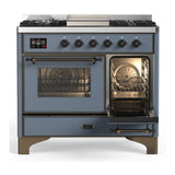 ILVE UMD40FNR3BGBLP Majestic III 40 inch Dual Fuel Range with 6 Burners and Griddle, Dual Function Burner up to 25,000 BTU (Liquid Propane, Triple Glass Door, Blue Grey, Burnished)