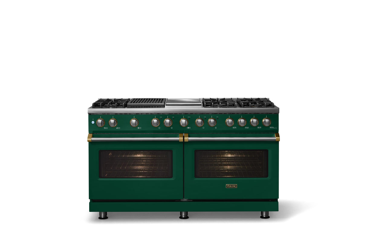60"W.Dual Fuel Range (Finish: Ivy, Trim: Polished Chrome, Fuel: Propane)