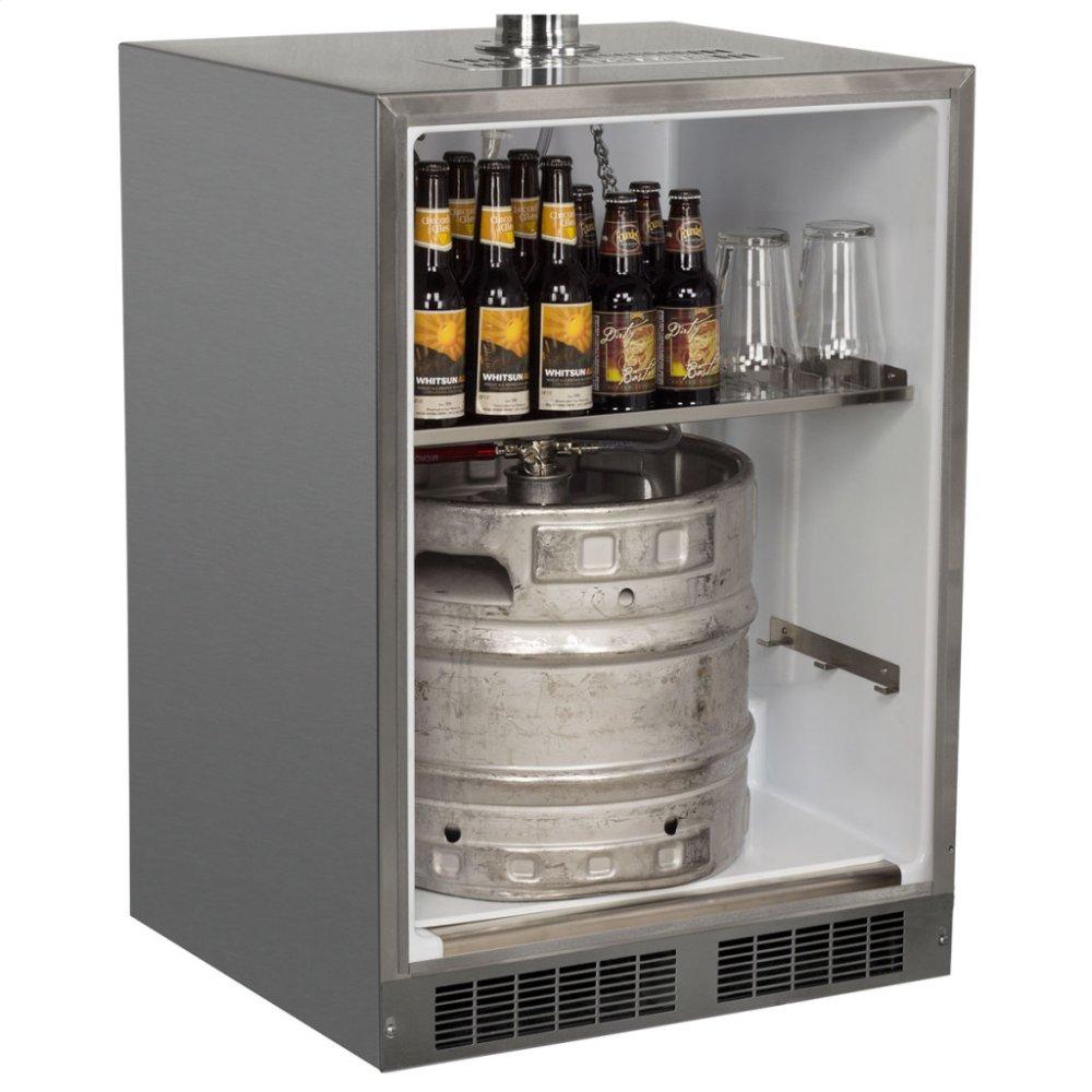 Outdoor 24" Twin Tap Built In Beer Dispenser with Stainless Steel Door - Solid Stainless Steel Door With Lock - Right Hinge