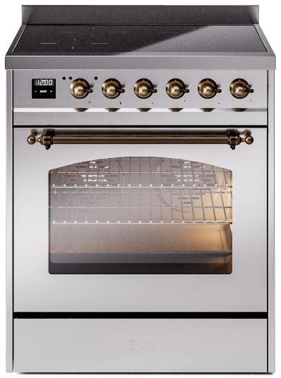 Nostalgie II 30 Inch Electric Freestanding Range in Stainless Steel with Bronze Trim