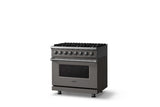 36"W. Dual Fuel Range (Burner: 6b, Finish: Damascus Gray, Trim: Polished Chrome, Fuel: Natural Gas)