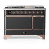 ILVE UM48FQNR3MGP Majestic III 48 inch Dual Fuel Range with 8 Burners and Griddle, Dual Function Burner up to 25,000 BTU (Natural Gas, Solid Door, Graphite Matte, Copper)