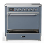 ILVE UMIB36QNR3BGC Majestic III 36 inch Induction Range with 6 Elements, 3.5 cu. ft. Total Oven Capacity (Solid Door, Blue Grey, Chrome)