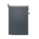 ILVE UNI304QNMPBGG Nostalgie II Noblesse 30 inch Induction Range (Solid Door, Blue Grey, Brass)