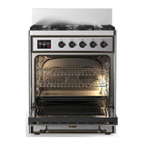ILVE UM30QNR3SSB Majestic III 30 inch Dual Fuel Range with 5 Black Brass Burners, Dual Function Burner up to 25,000 BTU (Natural Gas, Solid Door, Stainless Steel, Burnished)