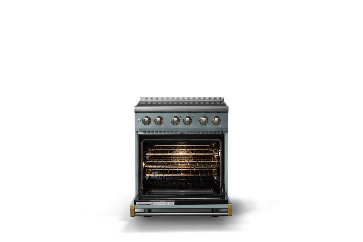 30"W. Induction Range (Finish: November Sky, Trim: Brushed Brass)
