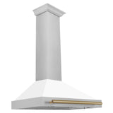 ZLINE 36 in. Autograph Edition Convertible Fingerprint Resistant DuraSnow Stainless Steel Range Hood with White Matte Shell and Champagne Bronze Handle (KB4SNZ-WM36-CB) [Color: Champagne Bronze Accents]