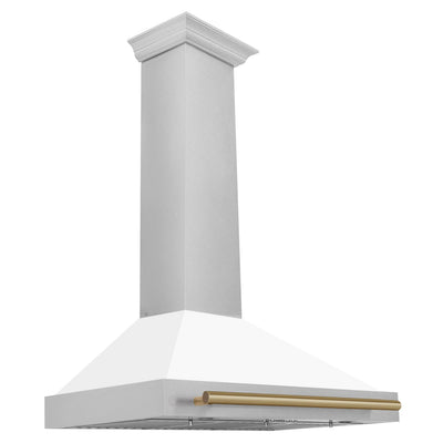 ZLINE 36 in. Autograph Edition Convertible Fingerprint Resistant DuraSnow Stainless Steel Range Hood with White Matte Shell and Champagne Bronze Handle (KB4SNZ-WM36-CB) [Color: Champagne Bronze Accents]