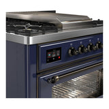 ILVE UM36FNR3MBBLP Majestic III 36 inch Dual Fuel Range with 6 Black Brass Burners and Griddle, Dual Function Burner up to 25,000 BTU (Triple Glass Door, Midnight Blue, Burnished, Liquid Propane)