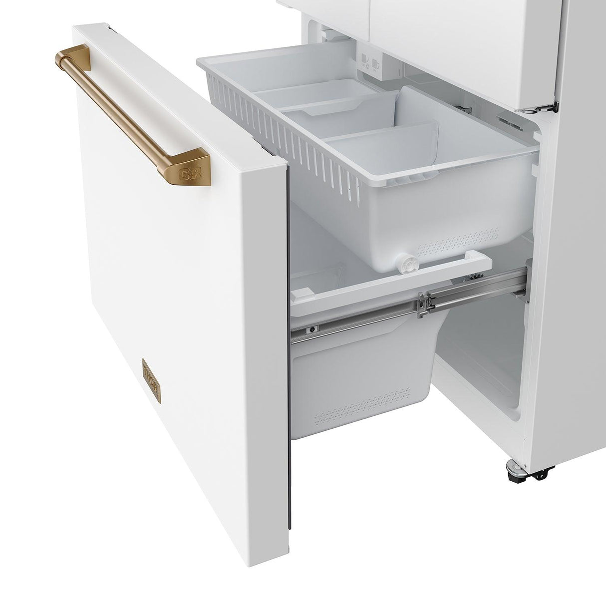 36 Inch French Door Counter Depth Refrigerator With Ice Maker - White/bronze  Gordon Ramsay Series
