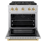ZLINE Autograph Edition 30 in. 4.2 cu. ft. 4 Burner Gas Range with Convection Gas Oven in DuraSnow' Stainless Steel and Polished Gold Accents (SGRSZ-30-G)