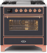 Majestic II 36 Inch Dual Fuel Natural Gas Freestanding Range in Matte Graphite with Copper Trim