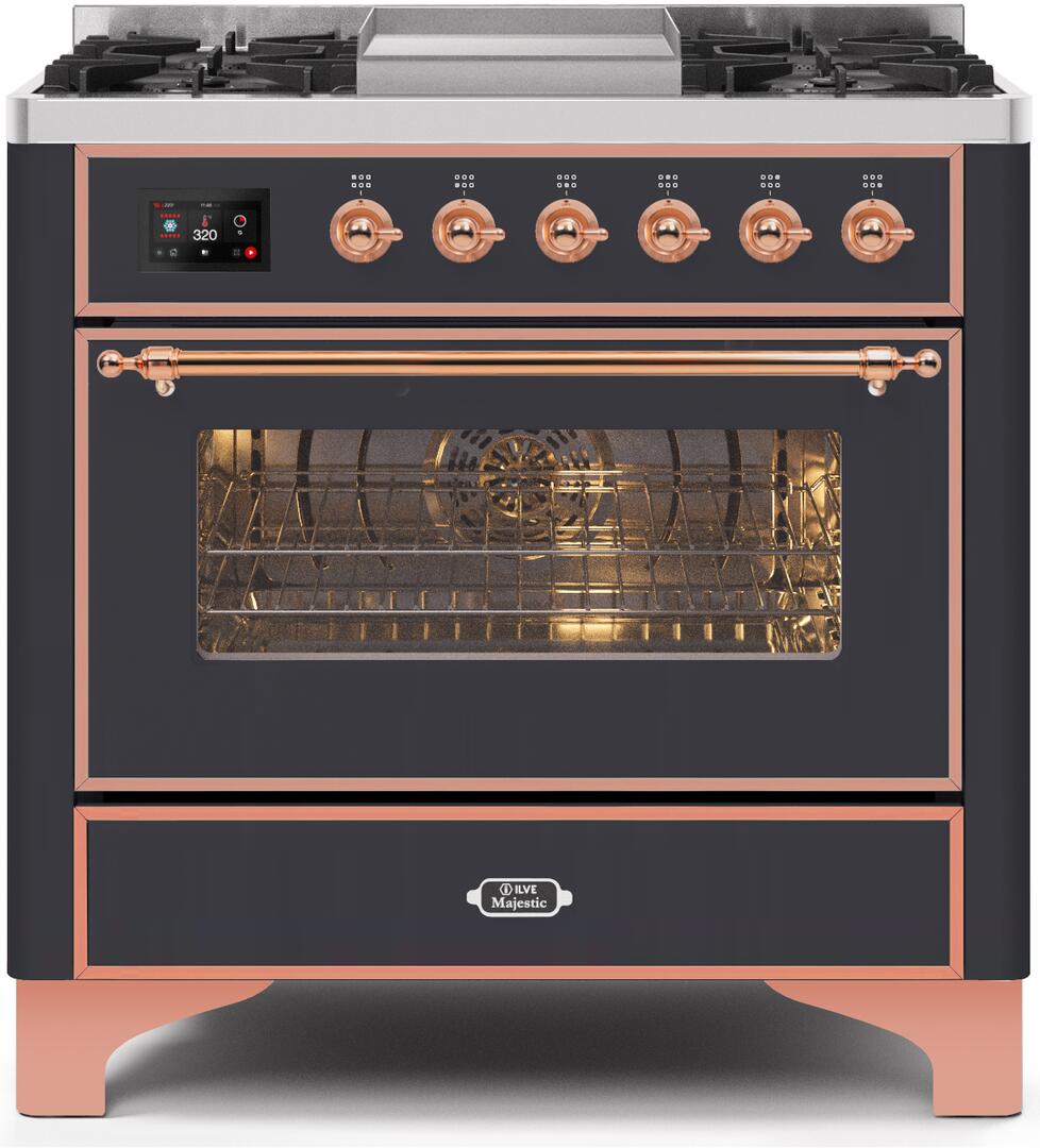 Majestic II 36 Inch Dual Fuel Natural Gas Freestanding Range in Matte Graphite with Copper Trim