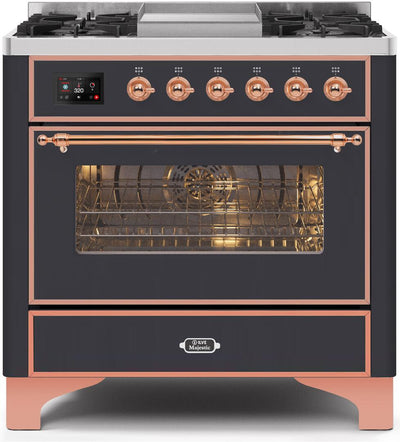 Majestic II 36 Inch Dual Fuel Natural Gas Freestanding Range in Matte Graphite with Copper Trim