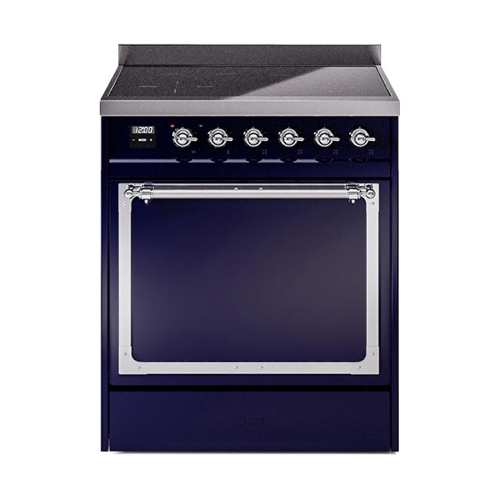 ILVE UNI304QNMPMBC Nostalgie II Noblesse 30 inch Induction Range (Solid Door, Midnight Blue, Chrome)