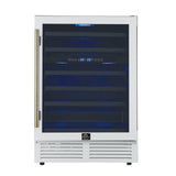 Forno Bacchino 24 Inch Wine Cooler, White with Antique Brass Handles, with LED Lighting, Triple Glass Door, 51 Bottle Capacity, Built-In or Freestanding