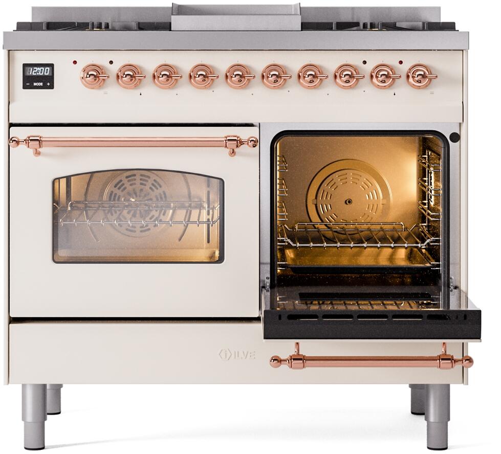 Nostalgie II 40 Inch Dual Fuel Liquid Propane Freestanding Range in Antique White with Copper Trim