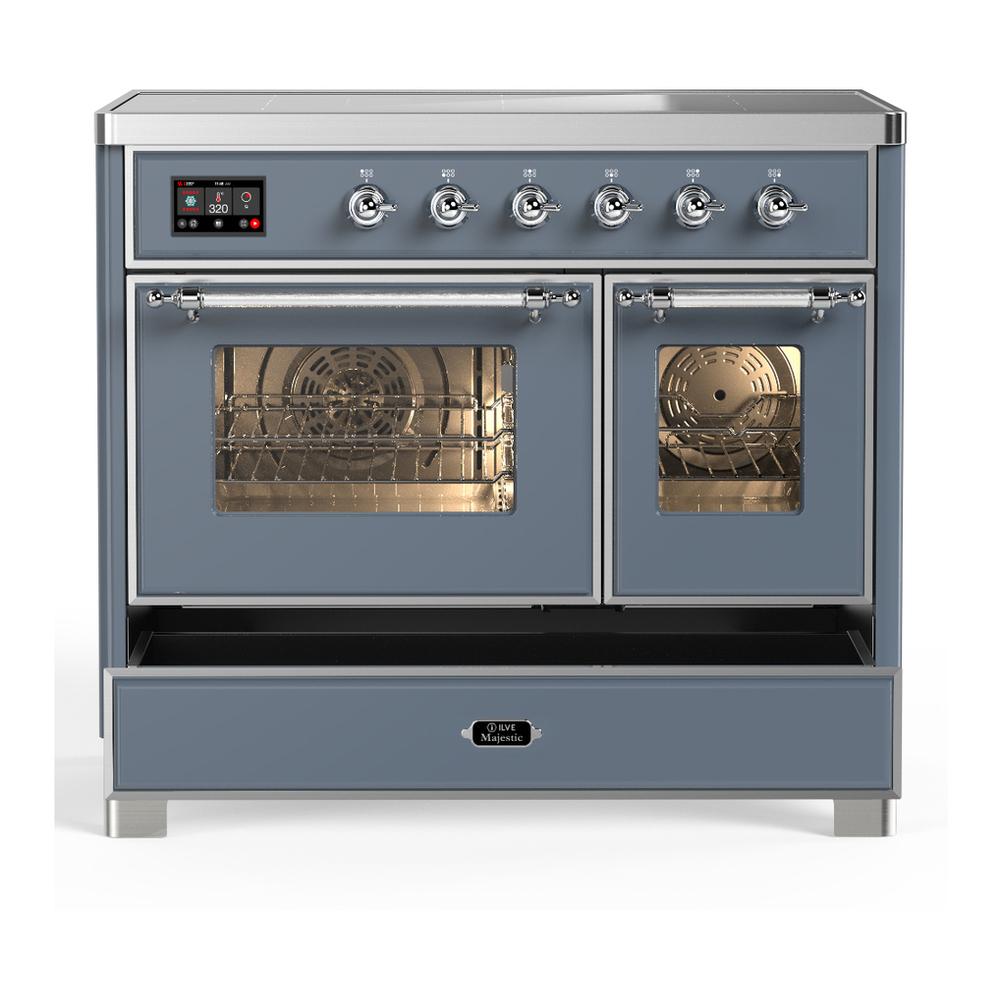 ILVE UMDIB40NR3BGC Majestic III 40 inch Induction Range with 6 Elements, 3.82 cu. ft. Total Oven Capacity (Triple Glass Door, Blue Grey, Chrome)
