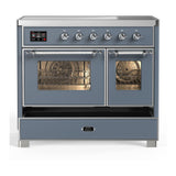 ILVE UMDIB40NR3BGC Majestic III 40 inch Induction Range with 6 Elements, 3.82 cu. ft. Total Oven Capacity (Triple Glass Door, Blue Grey, Chrome)