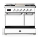 ILVE UMD40FQNR3WHC Majestic III 40 inch Dual Fuel Range with 6 Burners and Griddle, Dual Function Burner up to 25,000 BTU (Natural Gas, Solid Door, White, Chrome)
