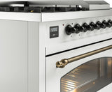 Nostalgie II 48 Inch Dual Fuel Liquid Propane Freestanding Range in White with Bronze Trim