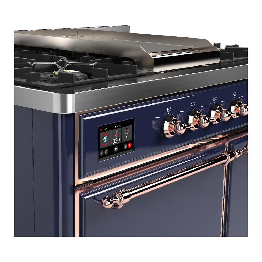 ILVE UMD40FQNR3MBP Majestic III 40 inch Dual Fuel Range with 6 Burners and Griddle, Dual Function Burner up to 25,000 BTU (Natural Gas, Solid Door, Midnight Blue, Copper)
