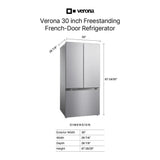 Verona VEFFD3018RISL 30 inch Freestanding French Door Refrigerator with 18.2 cu. ft. Capacity, Automatic Ice Maker, Recessed Handle