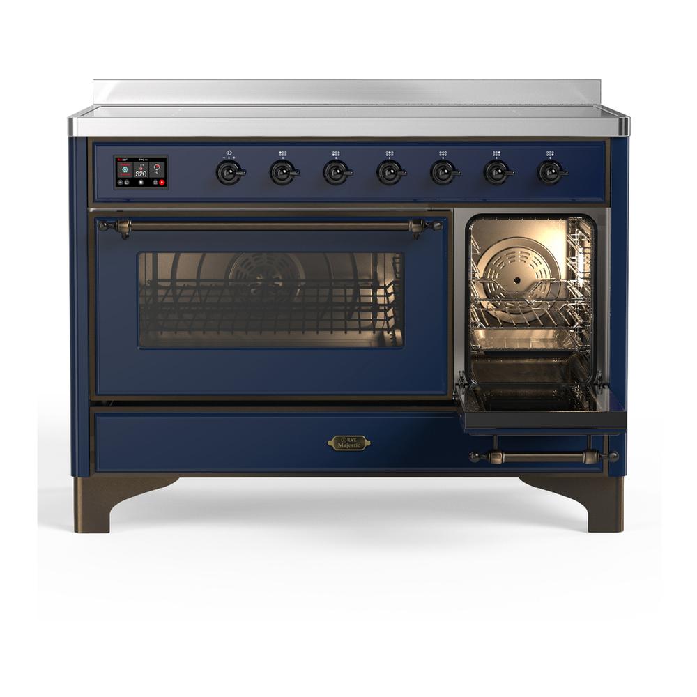 ILVE UMIB48NR3MBB Majestic III 48 inch Induction Range with 6 Elements, 5.02 cu. ft. Total Oven Capacity (Triple Glass Door, Midnight Blue, Burnished)