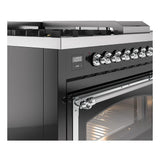 ILVE UN48FSNMPBKCLP Nostalgie II Noblesse 48 inch Dual Fuel Range (5 Sealed Burners + Griddle + French Top, Liquid Propane, Triple Glass Door, Glossy Black, Chrome)
