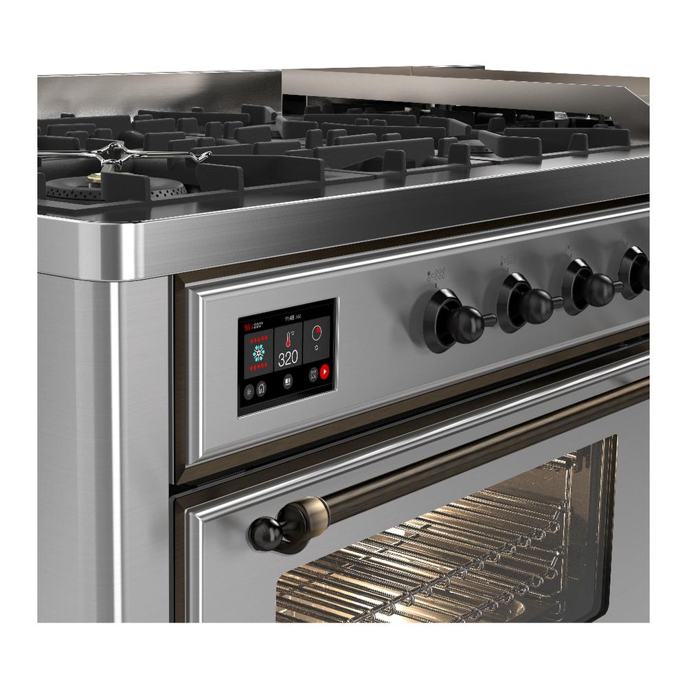 ILVE UM60FNR3SSBLP Majestic III 60 inch Dual Fuel Range with 9 Burners and Griddle, Dual Function Burner up to 25,000 BTU (Liquid Propane, Triple Glass Door, Stainless Steel, Burnished)