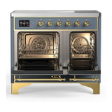 ILVE UMDIB40NR3BGG Majestic III 40 inch Induction Range with 6 Elements, 3.82 cu. ft. Total Oven Capacity (Triple Glass Door, Blue Grey, Brass)