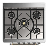 ILVE UM30QNR3SSBLP Majestic III 30 inch Dual Fuel Range with 5 Black Brass Burners, Dual Function Burner up to 25,000 BTU (Liquid Propane, Solid Door, Stainless Steel, Burnished)
