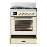ILVE UM30NR3AWG Majestic III 30 inch Dual Fuel Range with 5 Black Brass Burners, Dual Function Burner up to 25,000 BTU (Natural Gas, Triple Glass Door, Antique White, Brass)