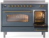 Nostalgie II 48 Inch Electric Freestanding Range in Blue Grey with Brass Trim