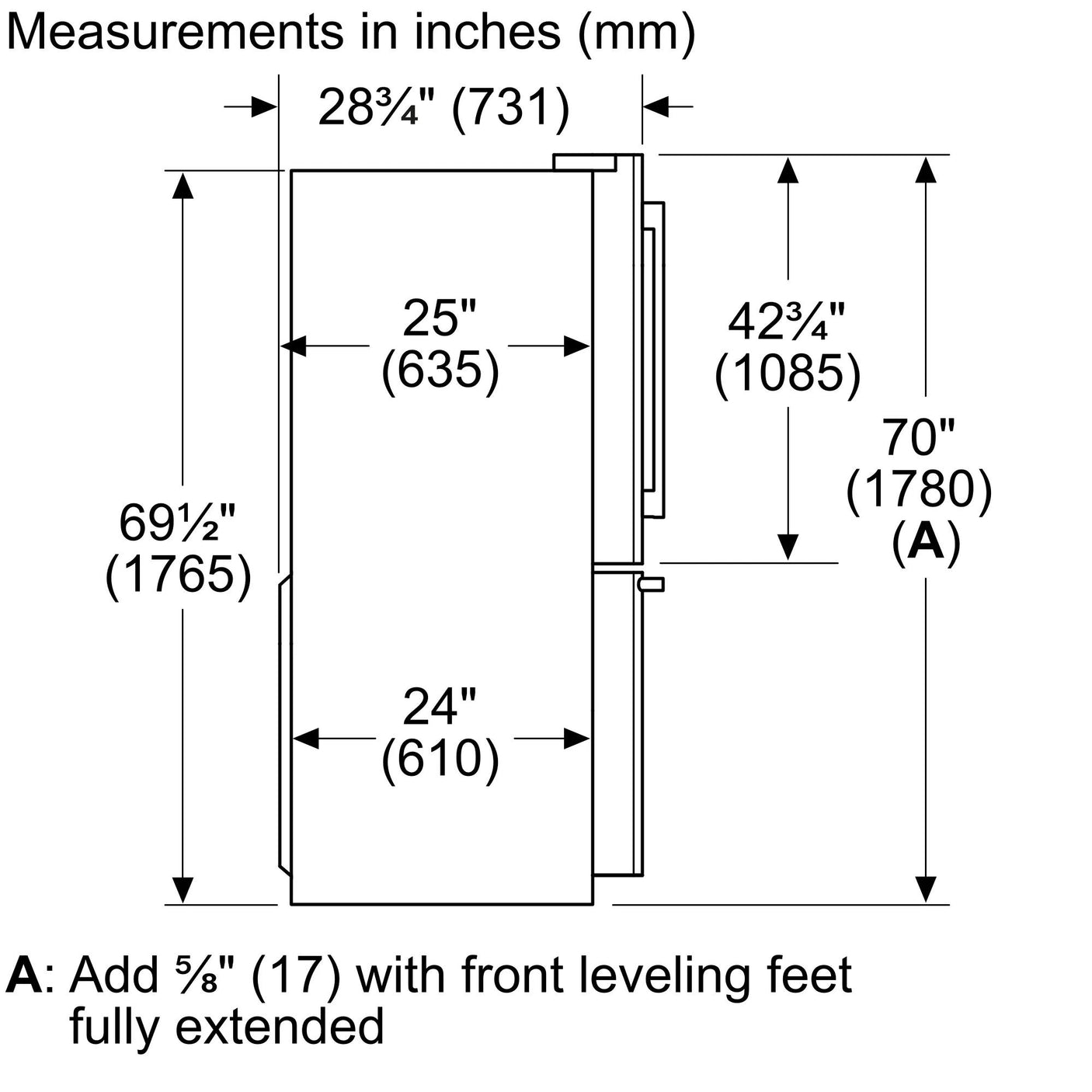 500 Series French Door Bottom Mount Refrigerator 36" Stainless steel (with anti-fingerprint), Total No Frost