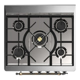 ILVE UM30QNR3BGB Majestic III 30 inch Dual Fuel Range with 5 Black Brass Burners, Dual Function Burner up to 25,000 BTU (Natural Gas, Solid Door, Blue Grey, Burnished)