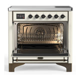 ILVE UMIB36NR3AWB Majestic III 36 inch Induction Range with 6 Elements, 3.5 cu. ft. Total Oven Capacity (Triple Glass Door, Antique White, Burnished)
