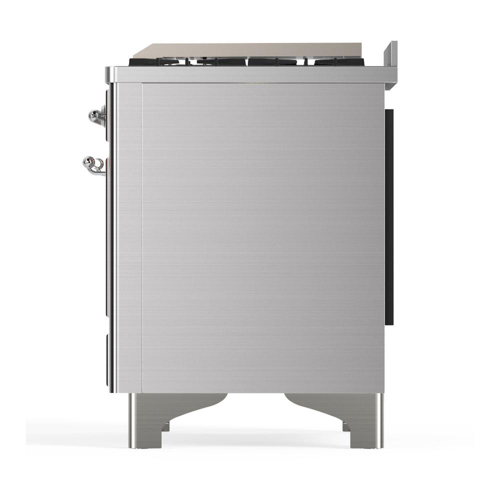 ILVE UM48FQNR3SSCLP Majestic III 48 inch Dual Fuel Range with 8 Burners and Griddle, Dual Function Burner up to 25,000 BTU (Liquid Propane, Solid Door, Stainless Steel, Chrome)