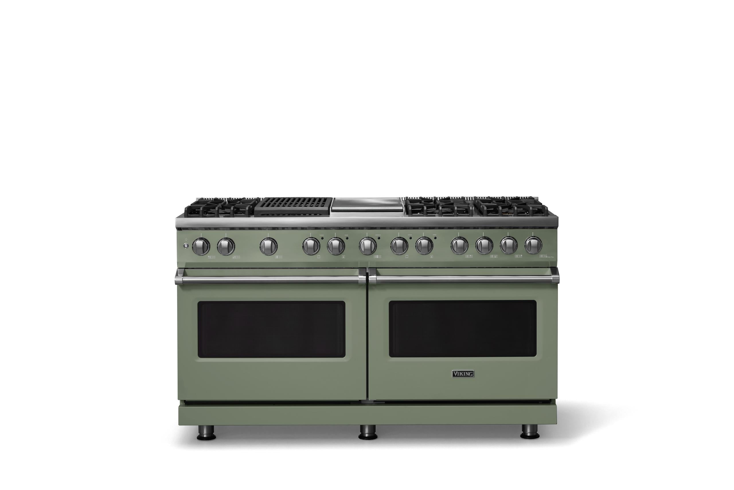 60"W.Dual Fuel Range (Finish: Eucalyptus, Trim: Polished Chrome, Fuel: Natural Gas)