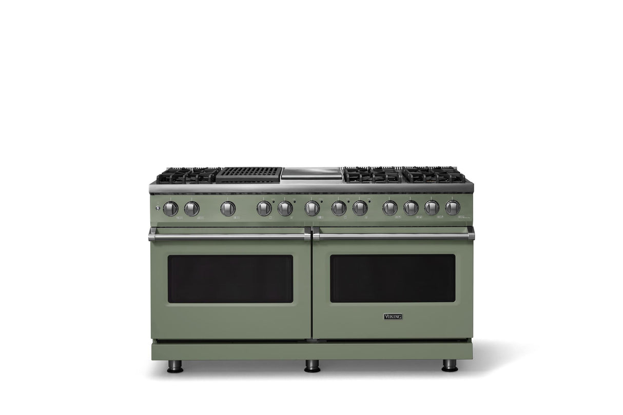 60"W.Dual Fuel Range (Finish: Eucalyptus, Trim: Polished Chrome, Fuel: Propane)