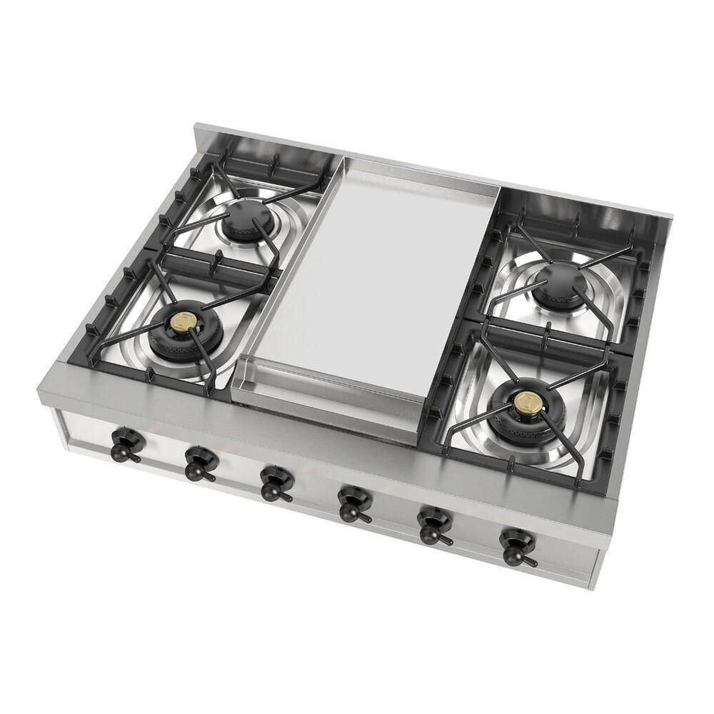 ILVE UHCP36FNSSBLP Nostalgie II 36 inch Built-In Gas Rangetop with 6 Burners and Griddle, in Stainless Steel (Liquid Propane, Burnished)