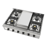 ILVE UHCP36FNSSBLP Nostalgie II 36 inch Built-In Gas Rangetop with 6 Burners and Griddle, in Stainless Steel (Liquid Propane, Burnished)