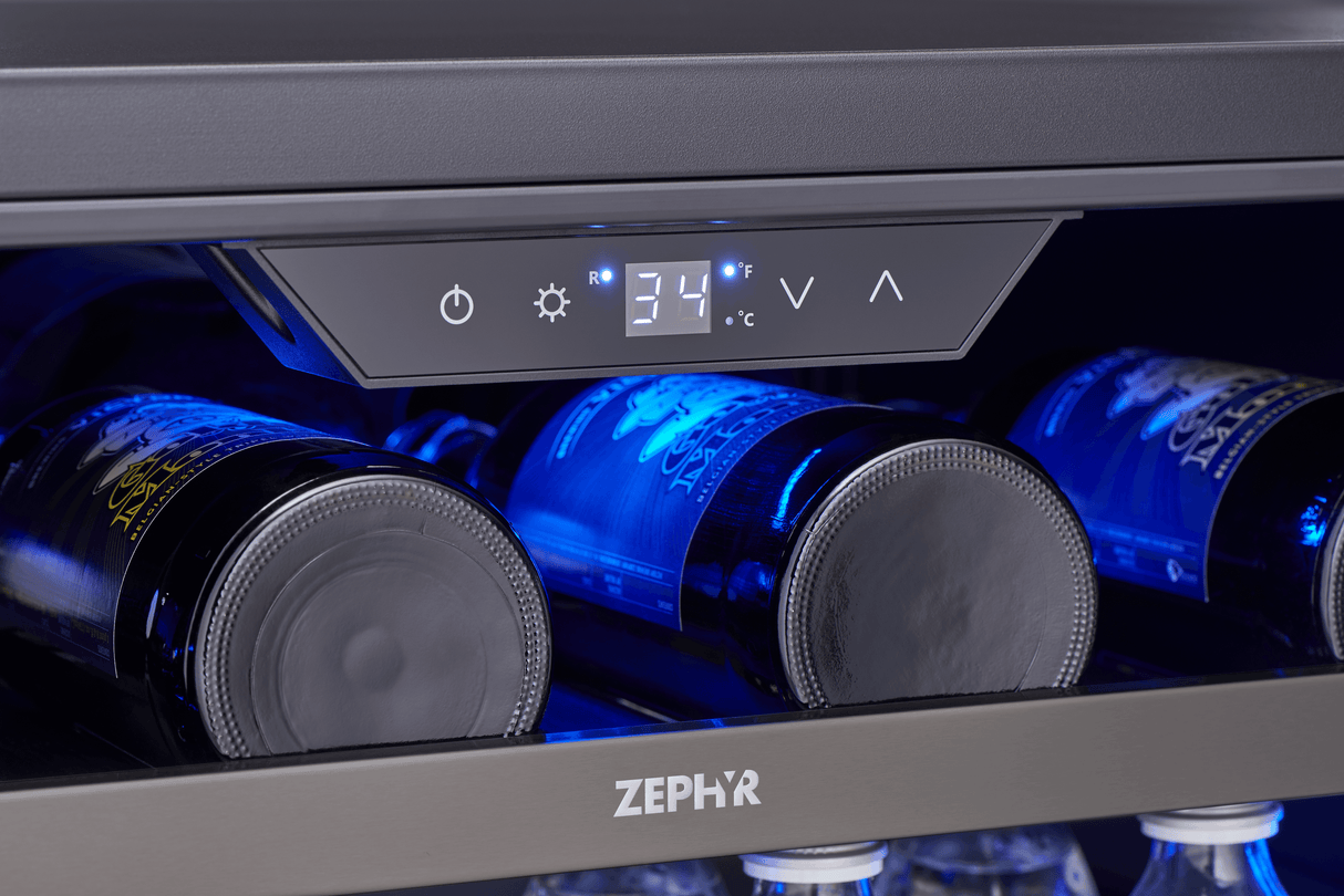 Presrv Bev Cooler, 24in UC, Blk SS+Gls, Rvs Dr, 1Z