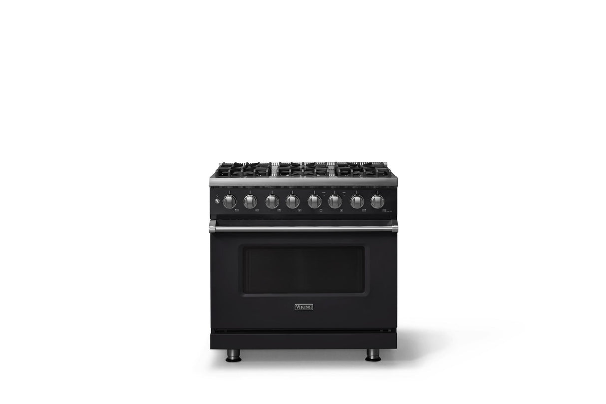 36"W. Dual Fuel Range (Burner: 6b, Finish: Onyx, Trim: Polished Chrome, Fuel: Propane)
