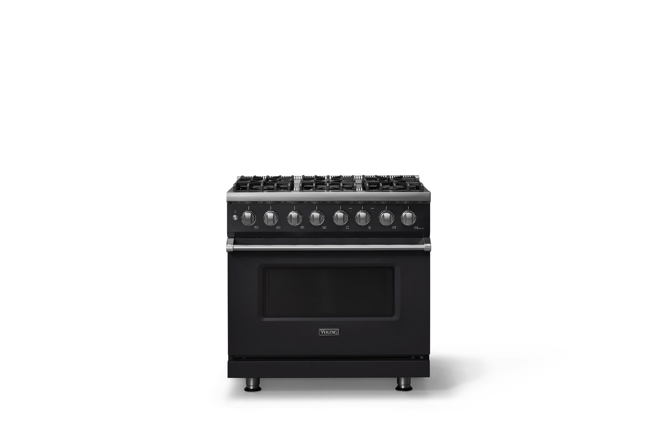36"W. Dual Fuel Range (Burner: 6b, Finish: Onyx, Trim: Polished Chrome, Fuel: Propane)