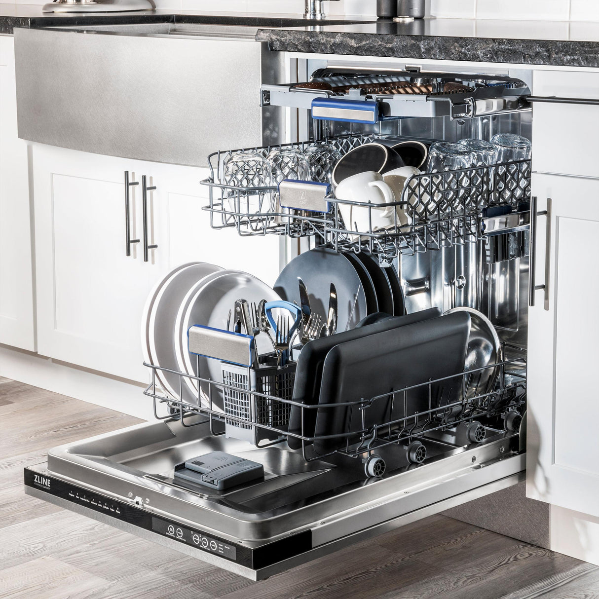 ZLINE 24" Tallac Series 3rd Rack Dishwasher with Traditional Handle, 51dBa (DWV-24) [Color: Red Gloss]