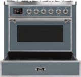 Majestic II 36 Inch Dual Fuel Natural Gas Freestanding Range in Blue Grey with Chrome Trim